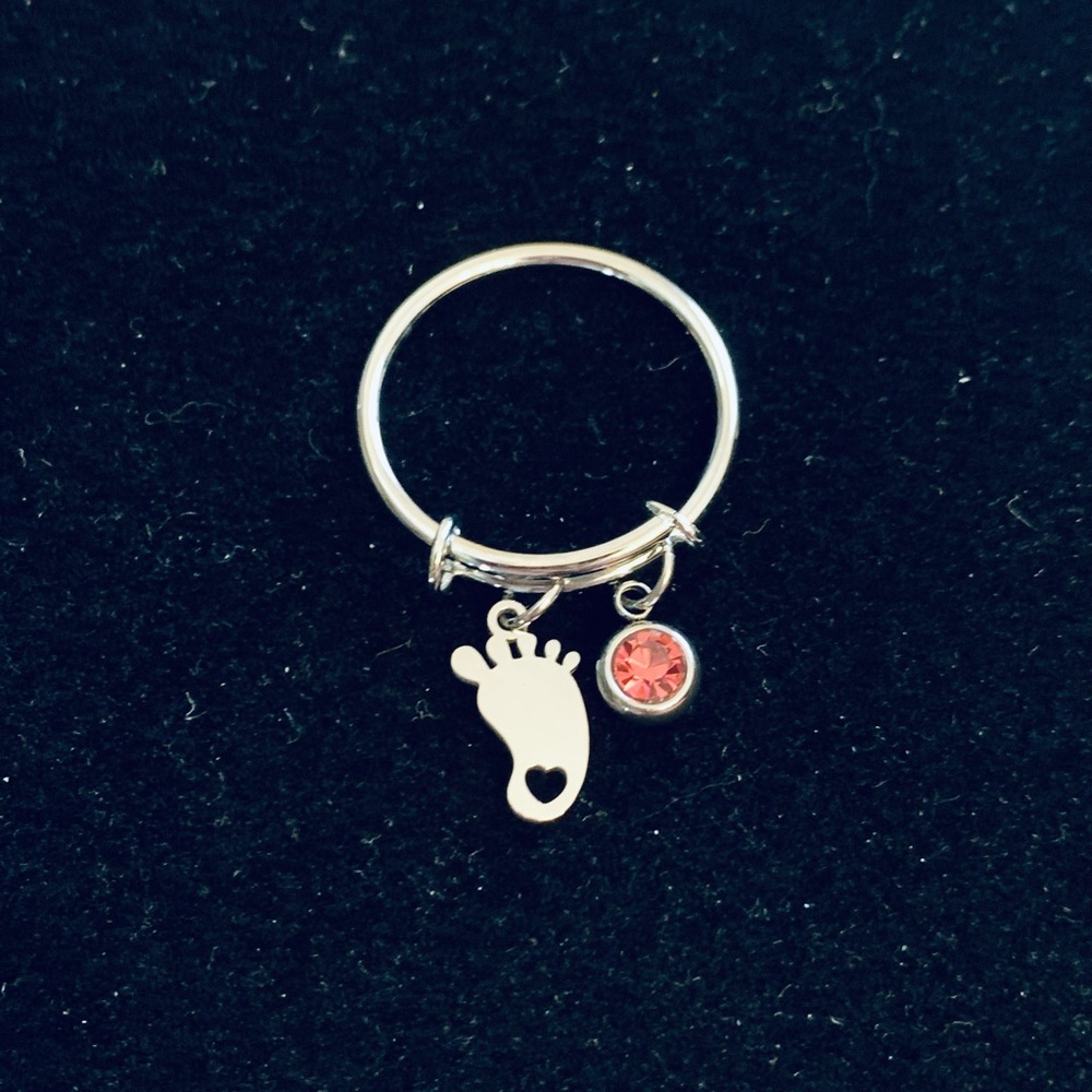 Baby foot (baby girl) charm ring birthstone charm OR CHOOSE YOUR OWN charm